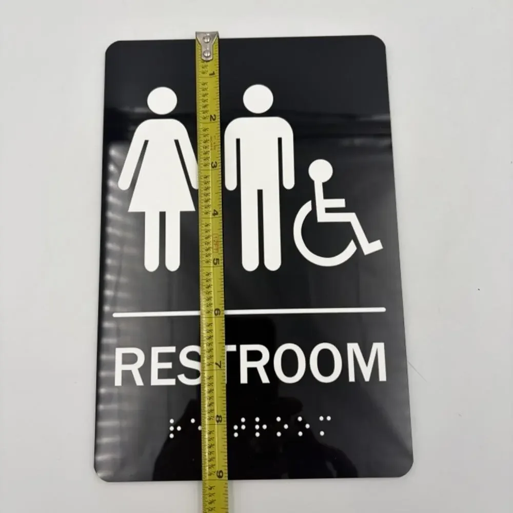 Restroom Sign Braille Accessible Black White 9x6 Adhesive